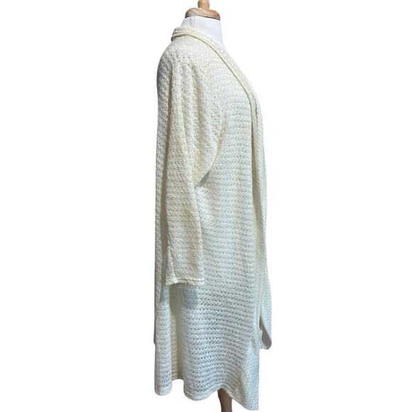 French Bazaar Open-Knit Sweater Women XL Ivory Long Open Cardigan Cottage Boho - Picture 2 of 5